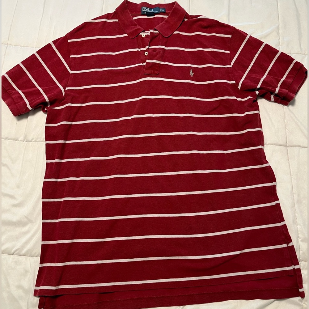 Polo by Ralph Lauren crimson collared shirt with white stripes